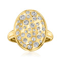 Gold oval ring with scattered round diamonds, high-profile setting on polished band