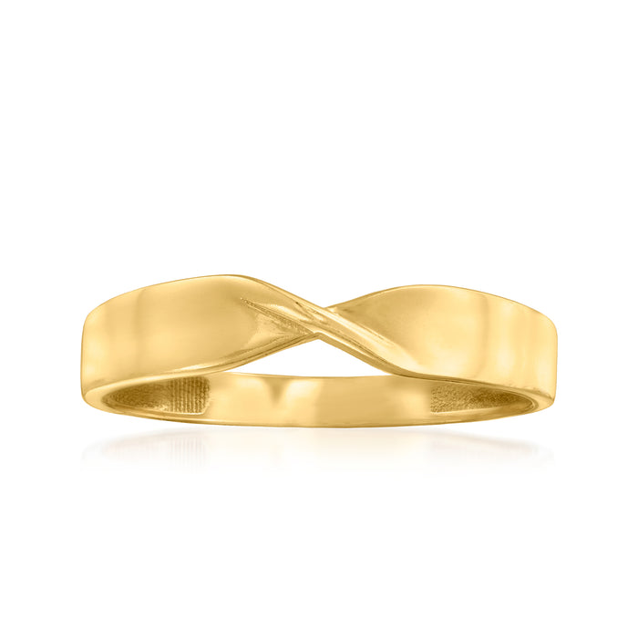 10kt yellow gold twisted band ring with polished interwoven crossover