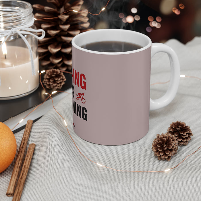 11oz White Ceramic Triathlon Mug - lifestyle view