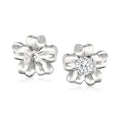 White gold flower petal earring jacket with round center stone
