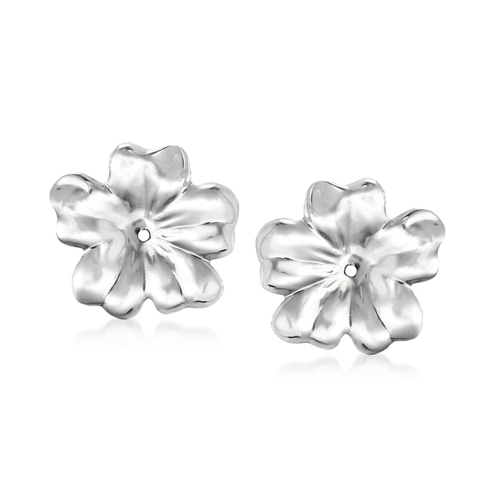 White gold flower petal earring jackets without center stones