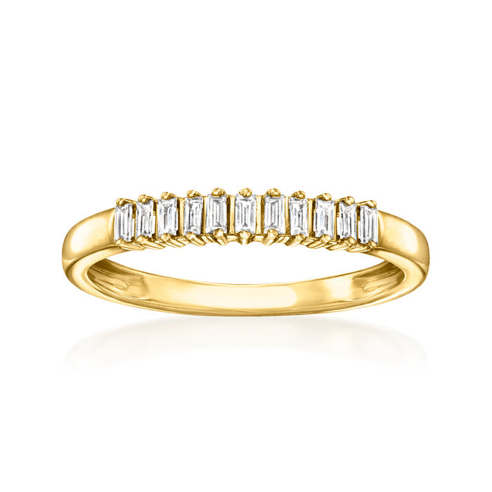 Gold ring with baguette lab-grown diamond band, prong-set