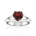 Heart garnet ring in sterling silver with heart gemstone and 4 prongs