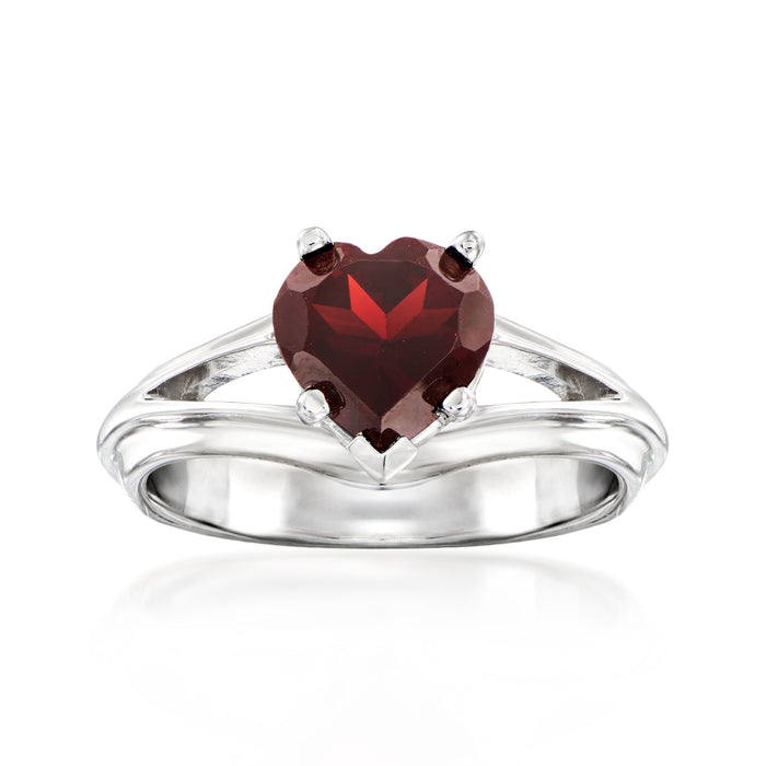 Heart garnet ring in sterling silver with heart gemstone and 4 prongs