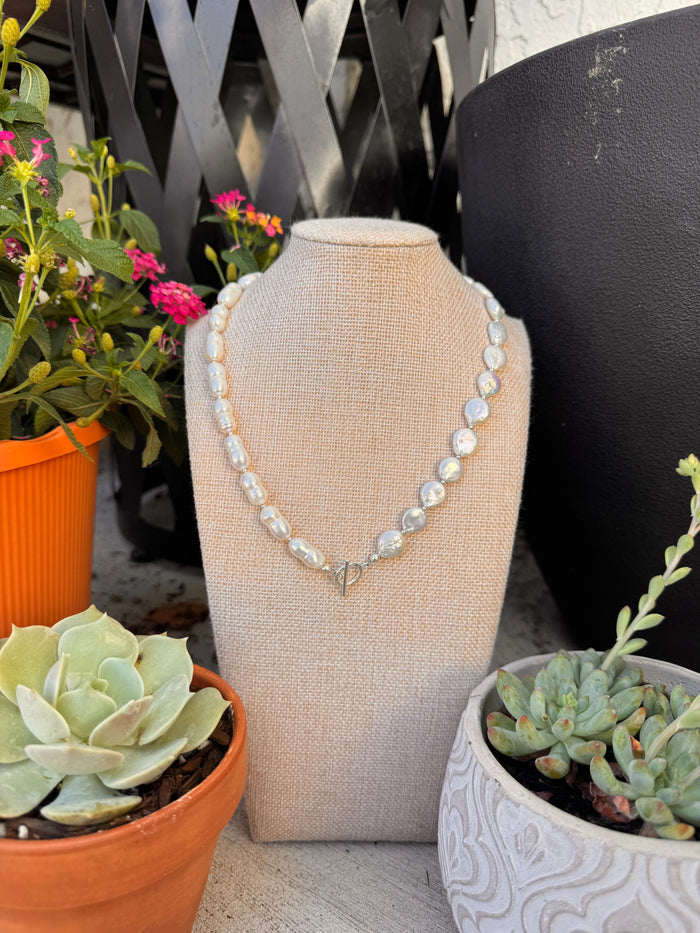 2 tone fresh water pearls with silver small beads (18 inches)