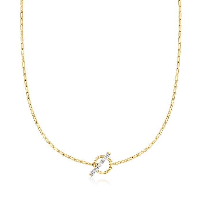 Gold over sterling paper clip link toggle necklace with diamond accent
