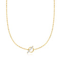 Gold over sterling paper clip link toggle necklace with diamond accent