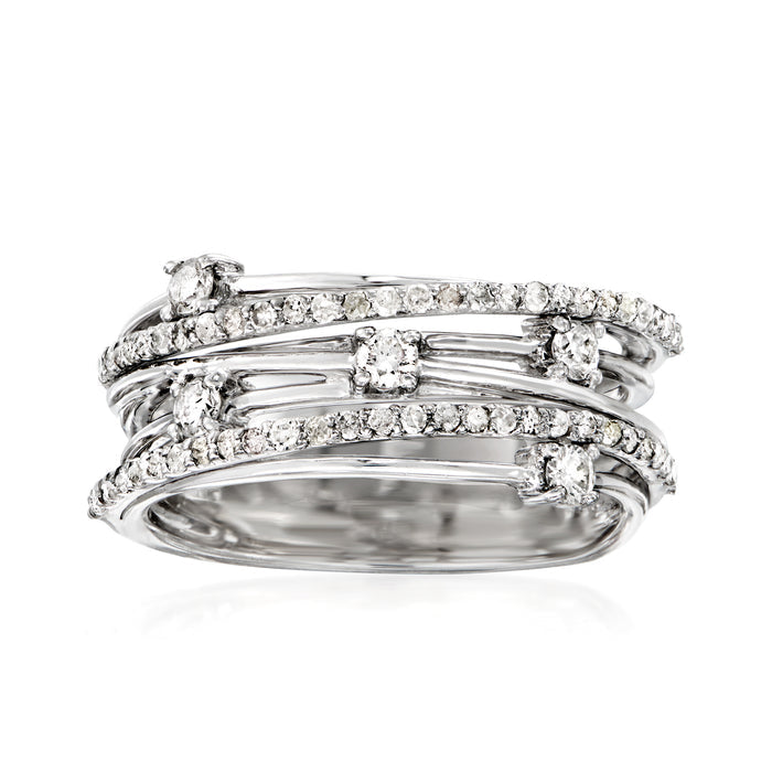 Diamond station ring in sterling silver with multiple pavé rows