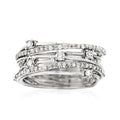 Diamond station ring in sterling silver with multiple pavé rows