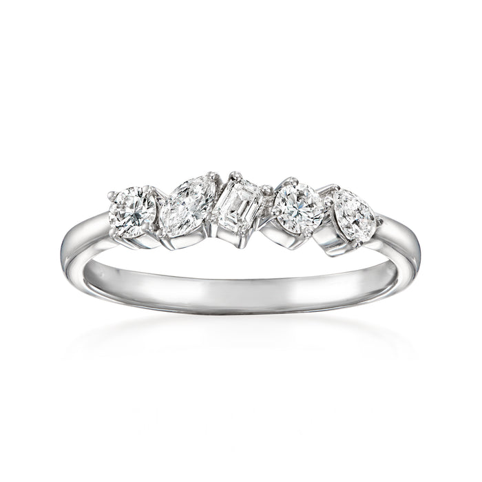 Sterling silver diamond ring with five multi-shaped lab-grown stones