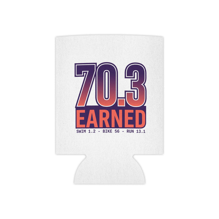 70.3 Earned Can Cooler – Triathlon Finisher Drink Koozie (Swim 1.2 • Bike 56 • Run 13.1)