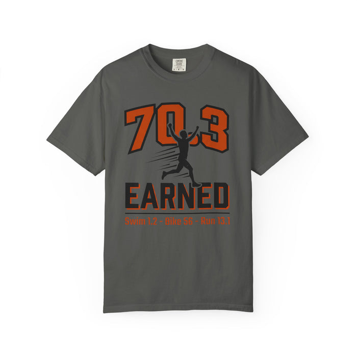 70.3 Earned Triathlon T-Shirt — Swim 1.2 · Bike 56 · Run 13.1