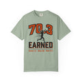 70.3 Earned Triathlon T-Shirt — Swim 1.2 · Bike 56 · Run 13.1