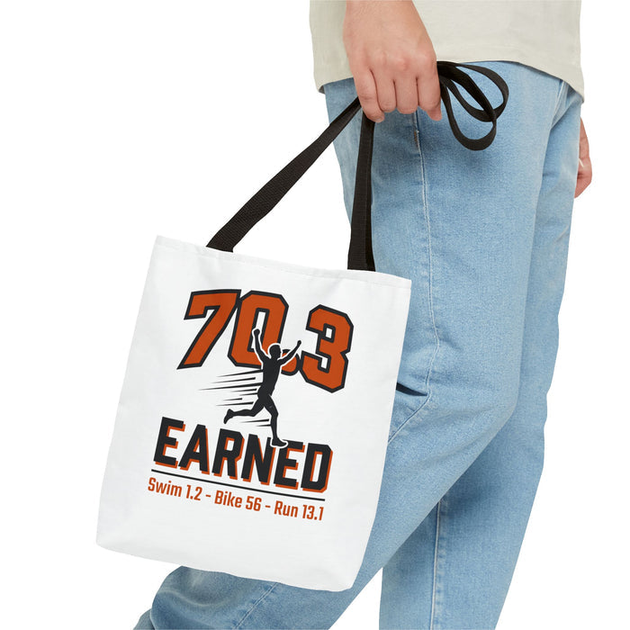 70.3 Earned Triathlon Tote Bag — Swim 1.2 • Bike 56 • Run 13.1