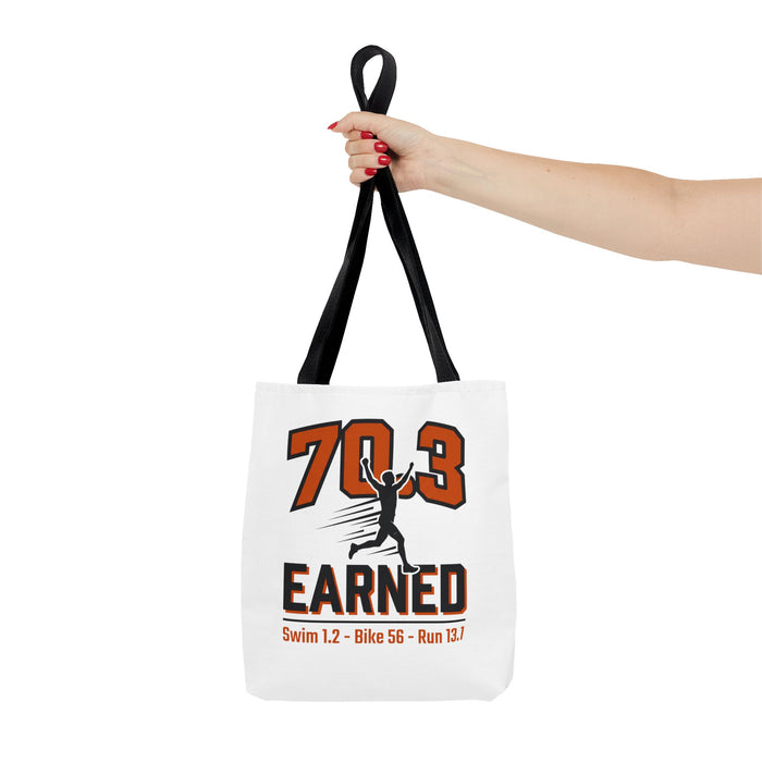 70.3 Earned Triathlon Tote Bag — Swim 1.2 • Bike 56 • Run 13.1