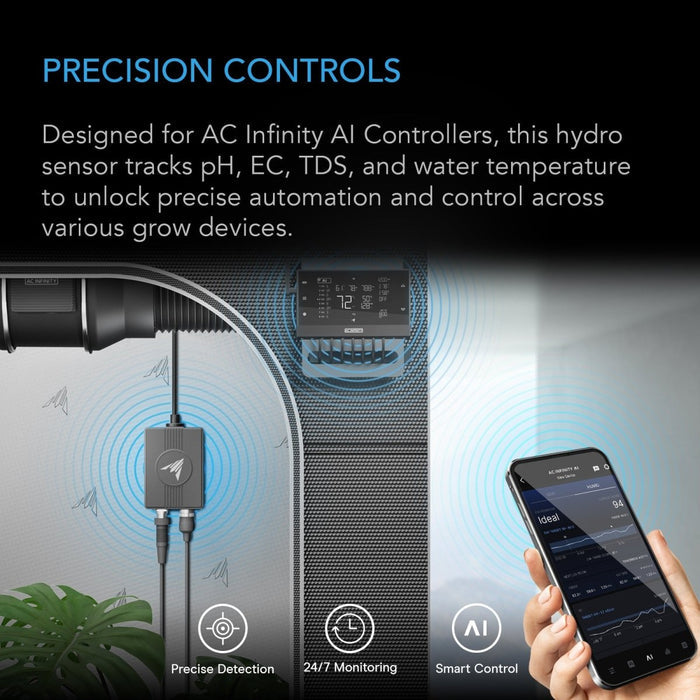AI Hydro Sensor, for pH, EC, TDS and Water Temp Data Tracking - Quick Bloom Lights