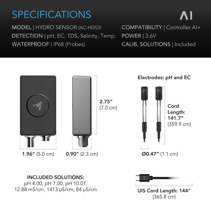 AI Hydro Sensor, for pH, EC, TDS and Water Temp Data Tracking - Quick Bloom Lights