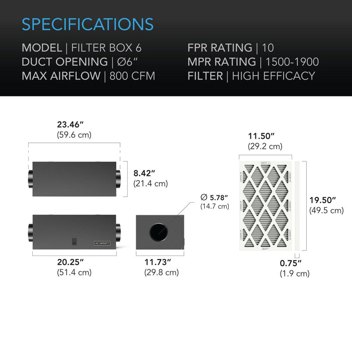 AC Infinity Air Filter Box With High Efficacy Filter - 150mm | 6inch