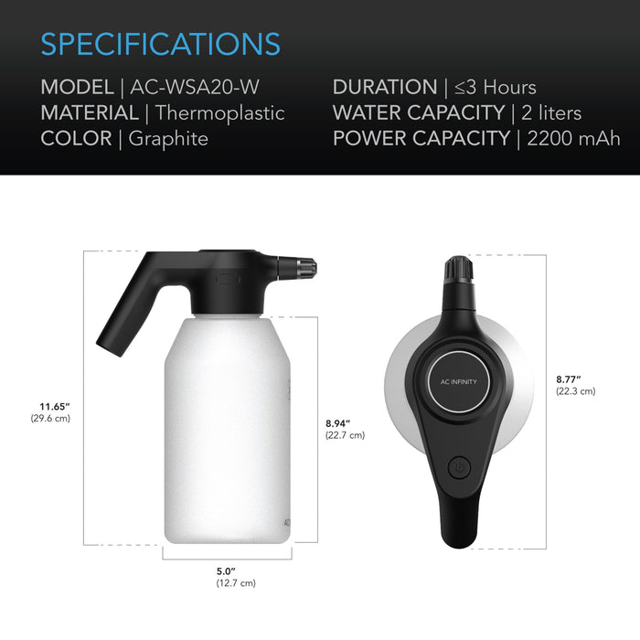 AC Infinity Automatic Water Sprayer Electric Mister - Frost - 2L