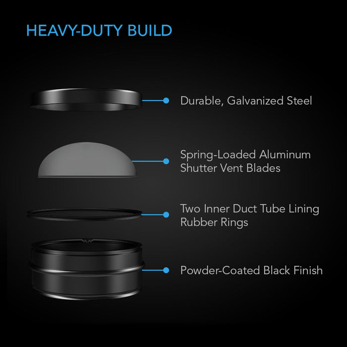 AC Infinity Backdraft Damper Ducting Insert - 200mm (8 inch) Black Galvanised Steel
