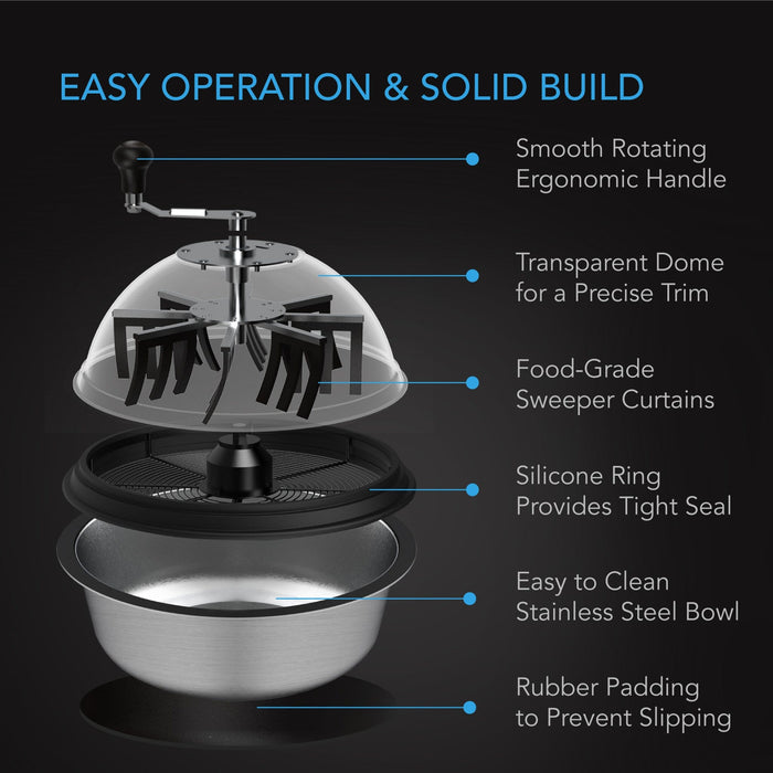 AC Infinity Bud Bowl trimmer, Twist Spin Cut With Clear Visibility Dome Wet Or Dry Product - 19 inch / 48.2cm