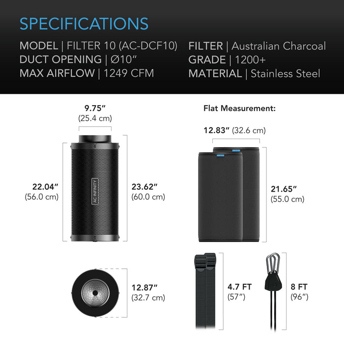 AC Infinity Carbon Filter, Australian Charcoal - 10 Inch | 250mm