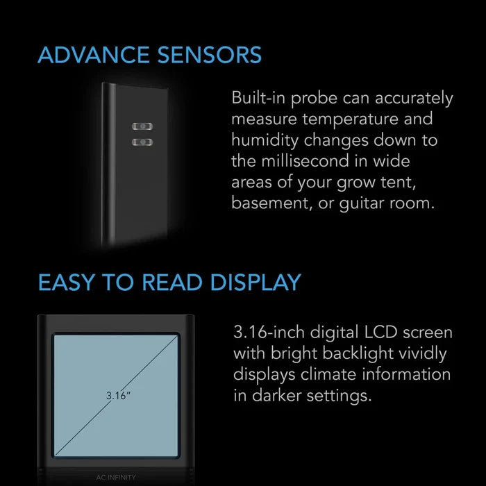 AC Infinity Cloudcom B2 Smart Thermo-Hygrometer With Data APP, Integrated Sensor Probe