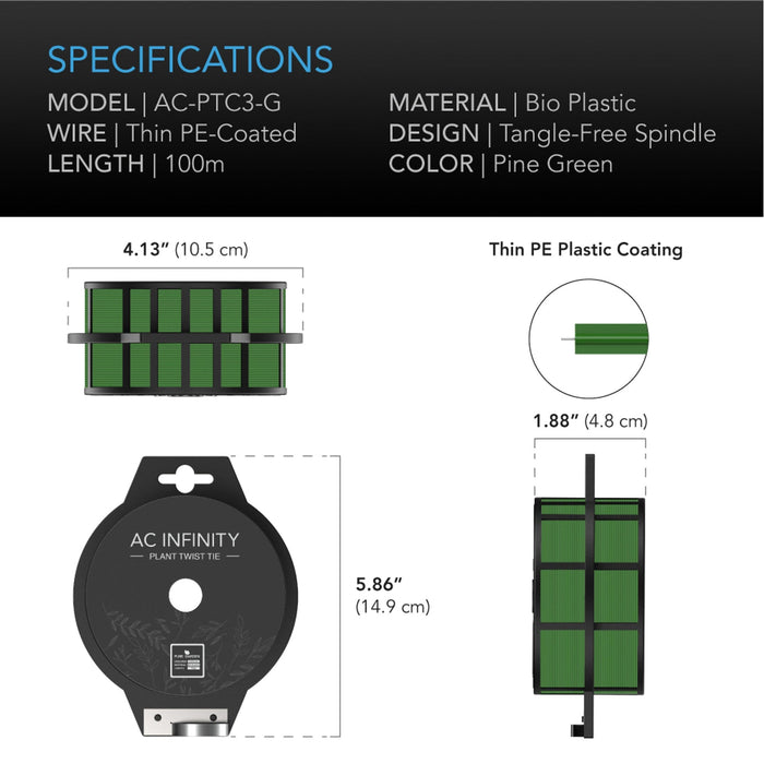AC Infinity Green Twist Ties With Built-In Cutter - 100m
