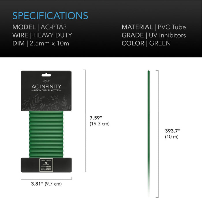 AC Infinity Heavy-Duty Twist Ties, Thin Rubberized Texture - 10m