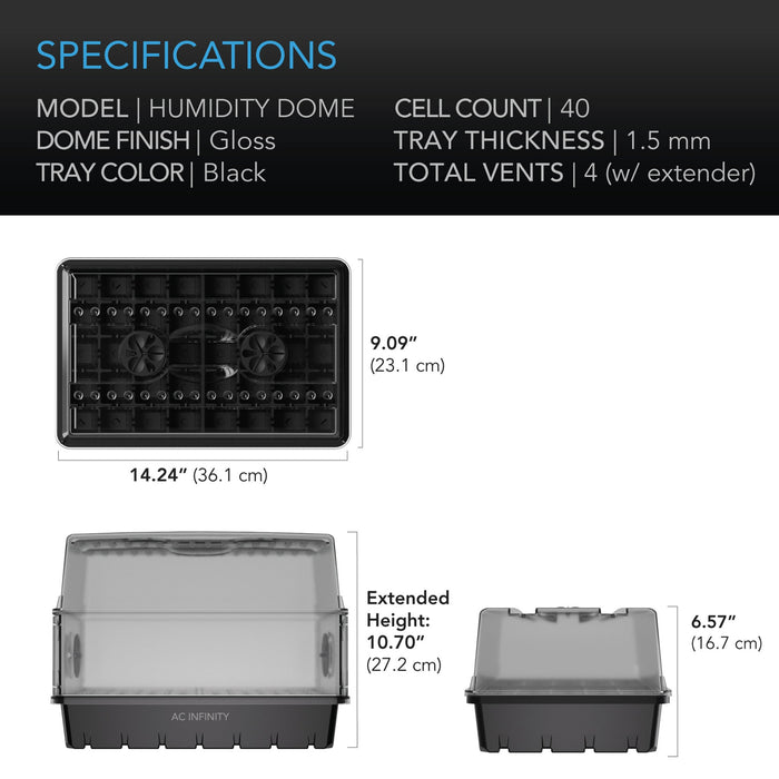 AC Infinity Humidity Dome Propagation Kit With Height Extension - 5x8 Cell Tray