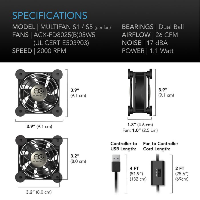 AC Infinity Multifan S1 Quiet USB Cooling Fan - 80mm