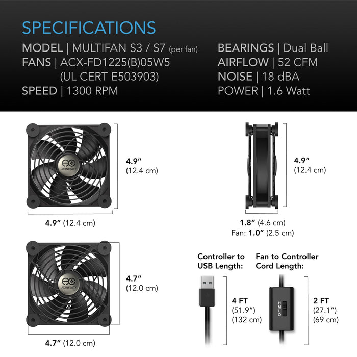 AC Infinity Multifan S3 Quiet USB Cooling Fan - 120mm