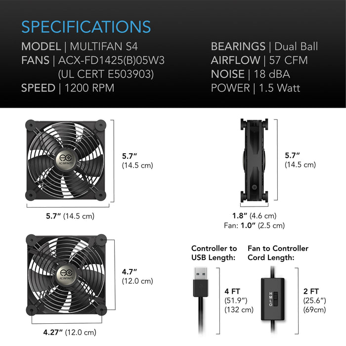 AC Infinity Multifan S4 Quiet USB Cooling Fan - 140mm