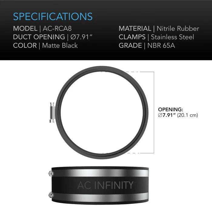 AC Infinity Noise Reduction Clamp, Duct Coupler with Stainless Steel Clamps -8 inch | 200mm