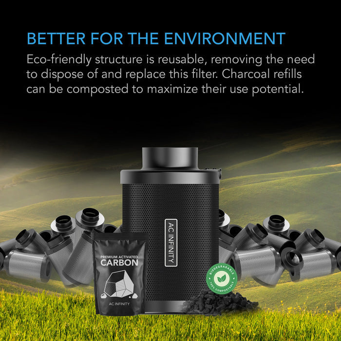 AC Infinity Refillable Carbon Filter Kit With Charcoal Refill - 8inch - 200mm