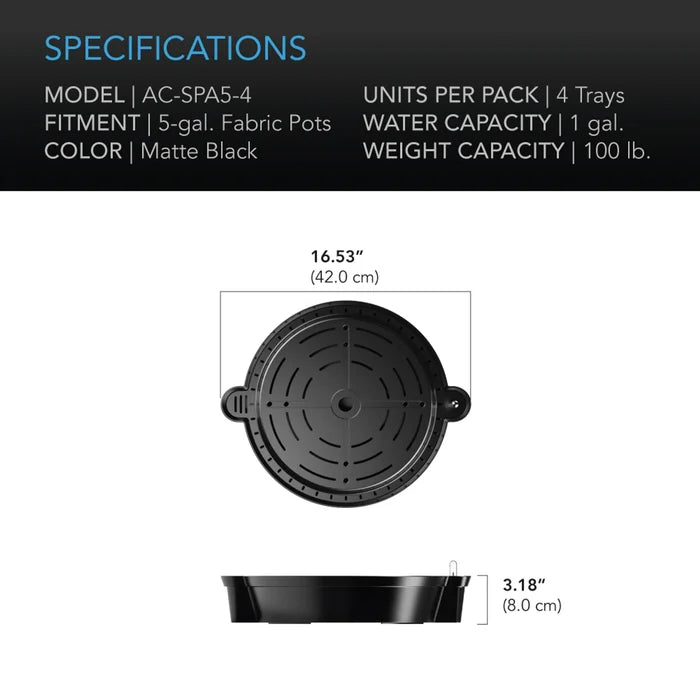 AC Infinity Self-watering Fabric Pot Base - 4 pack