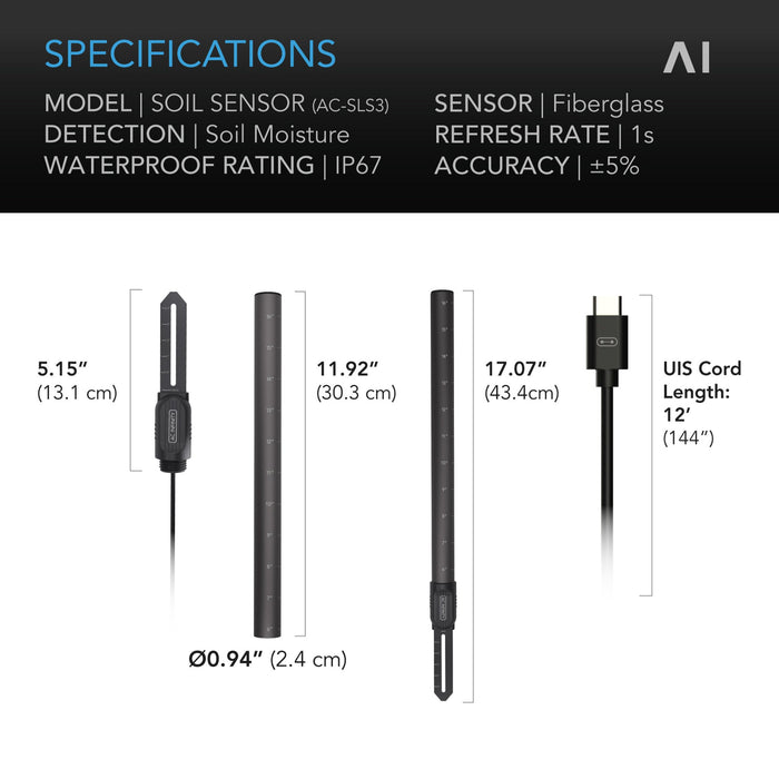 AC Infinity Soil Sensor Probe, Exclusively for Controller AI+