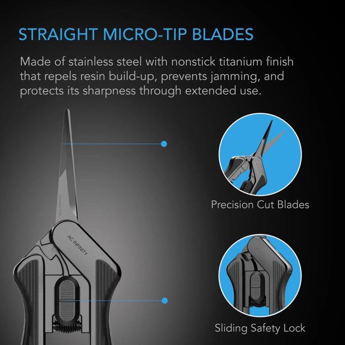 AC Infinity Stainless Steel Pruning Shear, Ergonomic Lightweight - 6.6” Straight Blades