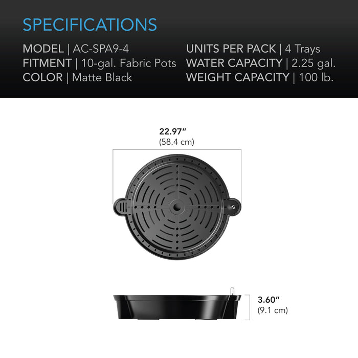 AC Infinity XL Self-Watering Fabric Pot Base - 4pack