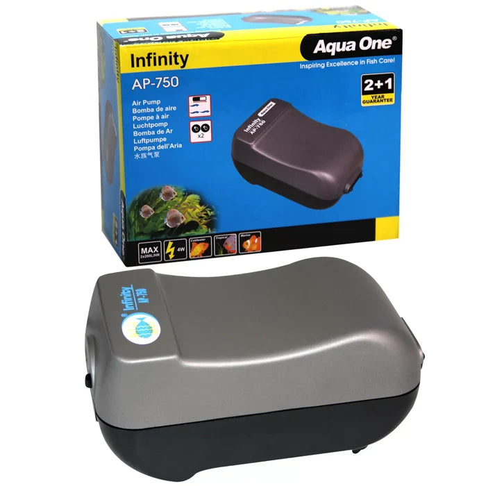 Aqua One Infinity Twin Outlet Air Pump With Airline Kit - AP750 - 2 x 200L/hr