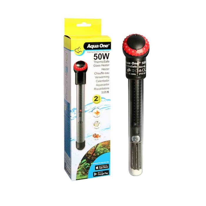 Aqua One Thermosafe Glass Heater For Aquariums & Hydroponic Systems - 50W