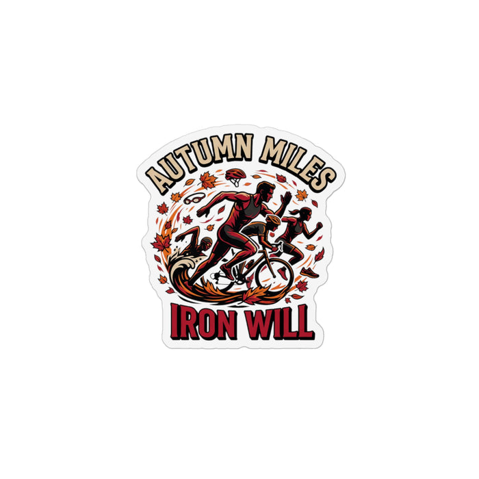 Autumn Miles “Iron Will” Cycling Magnet — Fall Triathlon Bike & Run Sticker
