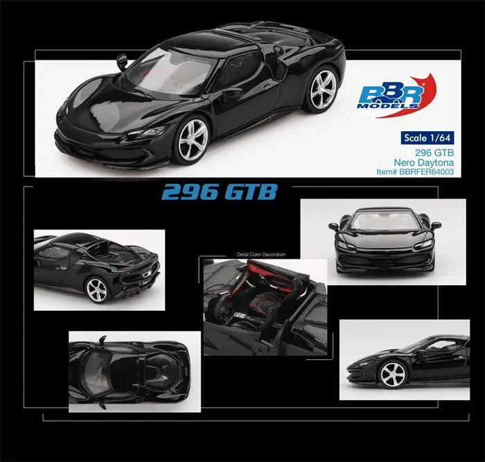 BBR 1:64 SportCar 296 GTB Black Diecast Hobby Model Car