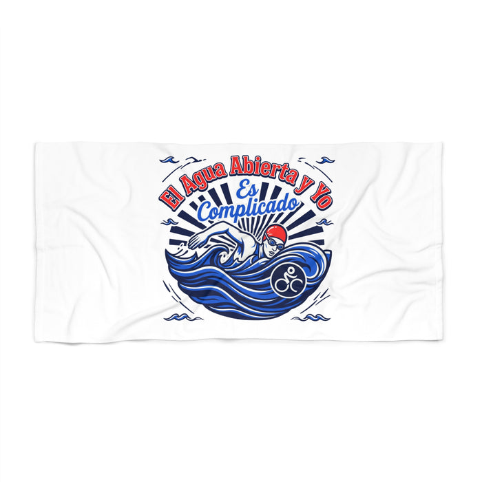 Beach Towel — "El Agua Abierta y Yo Es Complicado" Open Water Swimming Towel