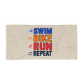 Beach Towel — "Swim Bike Run Repeat" Triathlon Design