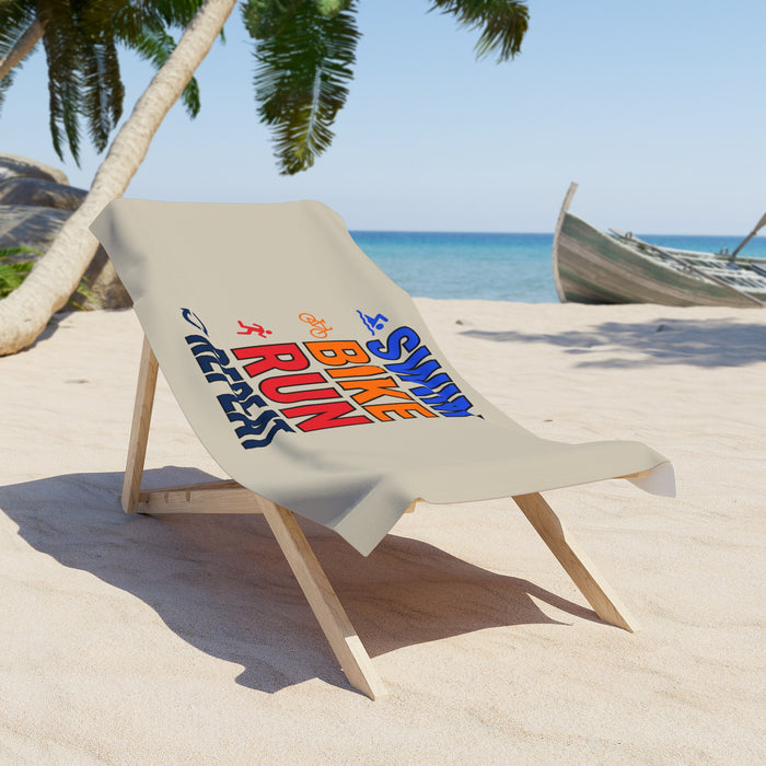Beach Towel — "Swim Bike Run Repeat" Triathlon Design