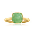 Gold-tone bezel ring with square green jade centerpiece and slim band.