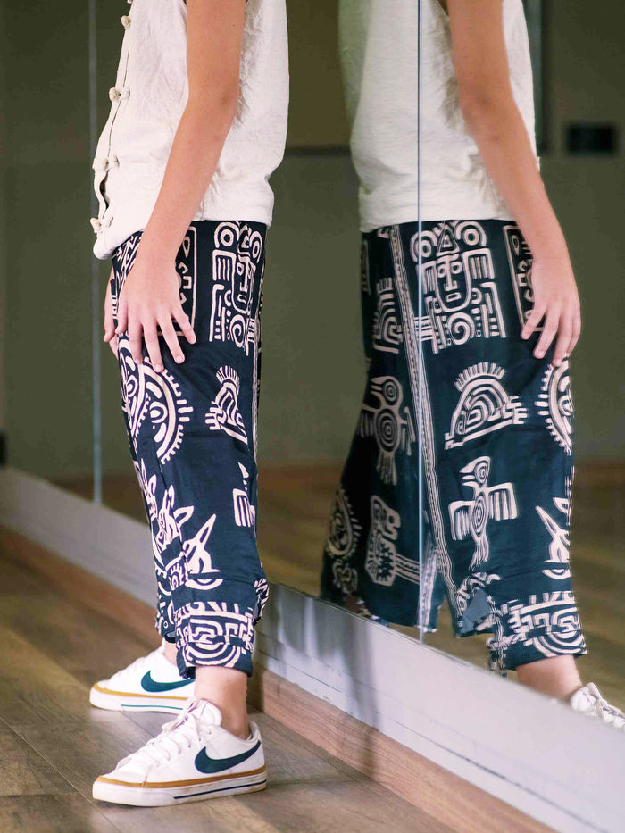 Boy's Kids Black Printed Hippy Harem Pants For Dance