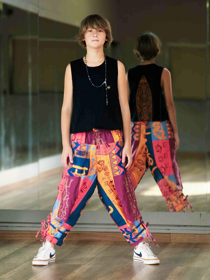 Boy's Kids Flowy Graphic Printed Hippy Harem Pants For Dance