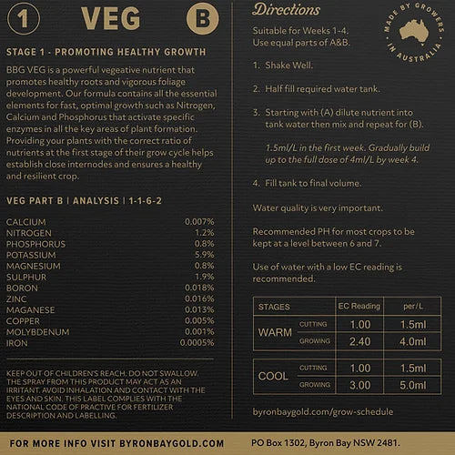 Byron Bay Gold Vegetative A+B (1, 5 or 20L)